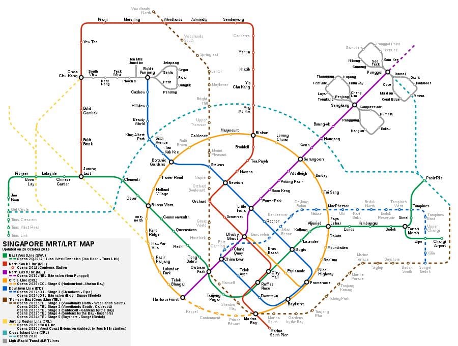 Singapura sistema mrt mapa