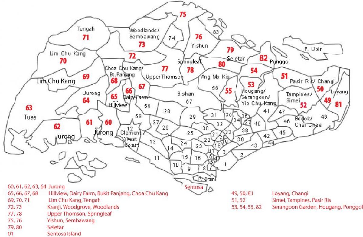 Singapura código postal mapa